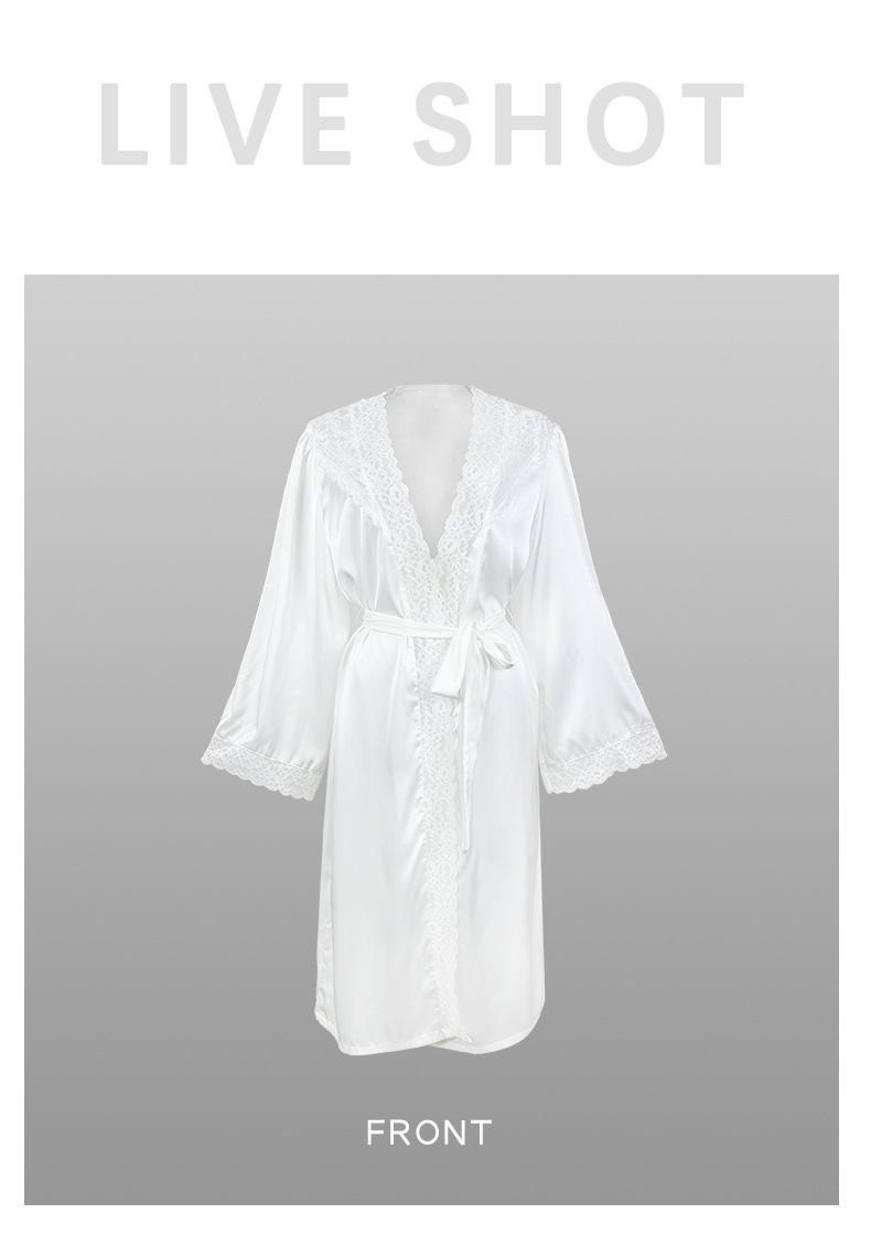 New cross-border satin pajamas for women, lace, light luxury, long-sleeved, cool bathrobes and home wear for women, 469 pic 4