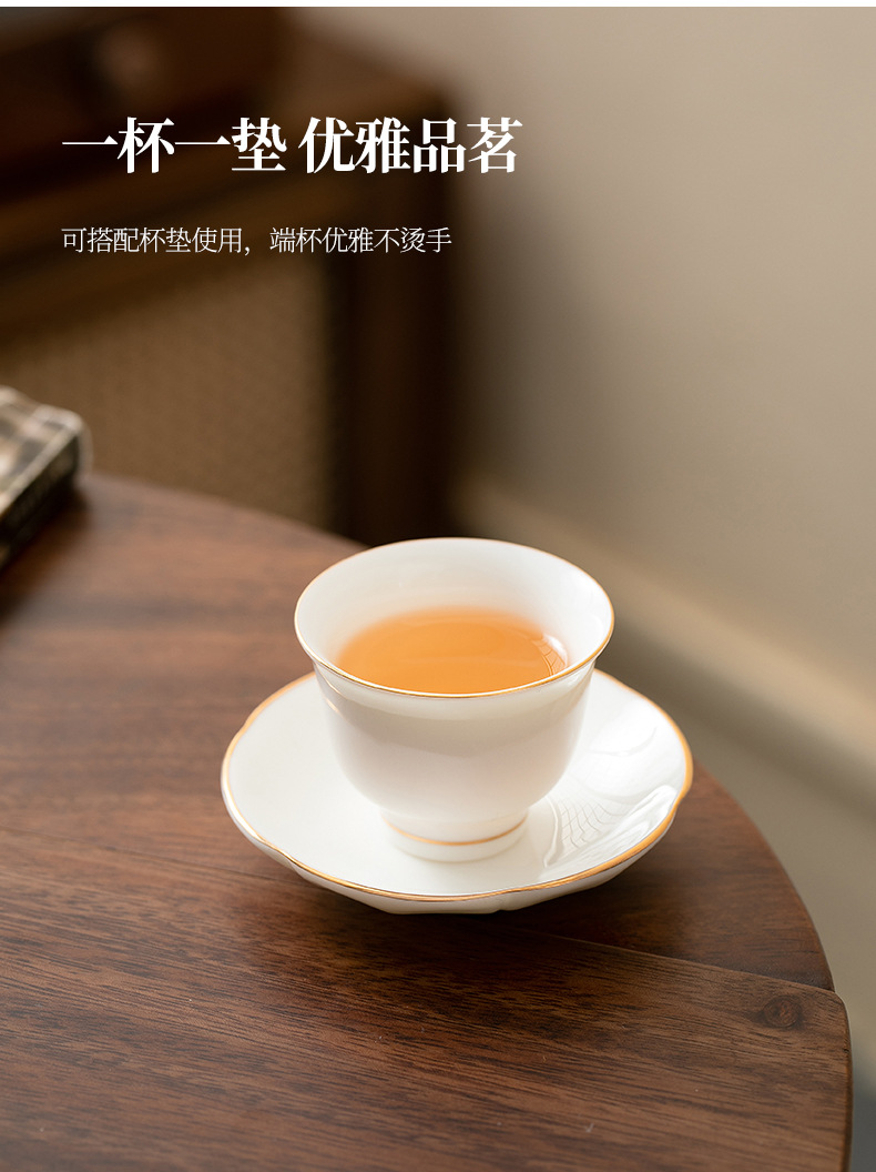 Sheep fat jade porcelain tea cups, single-cup Gongfu tea sets, gilded tea cups, personal tasting cups, household master cups, in stock and wholesale pic 11