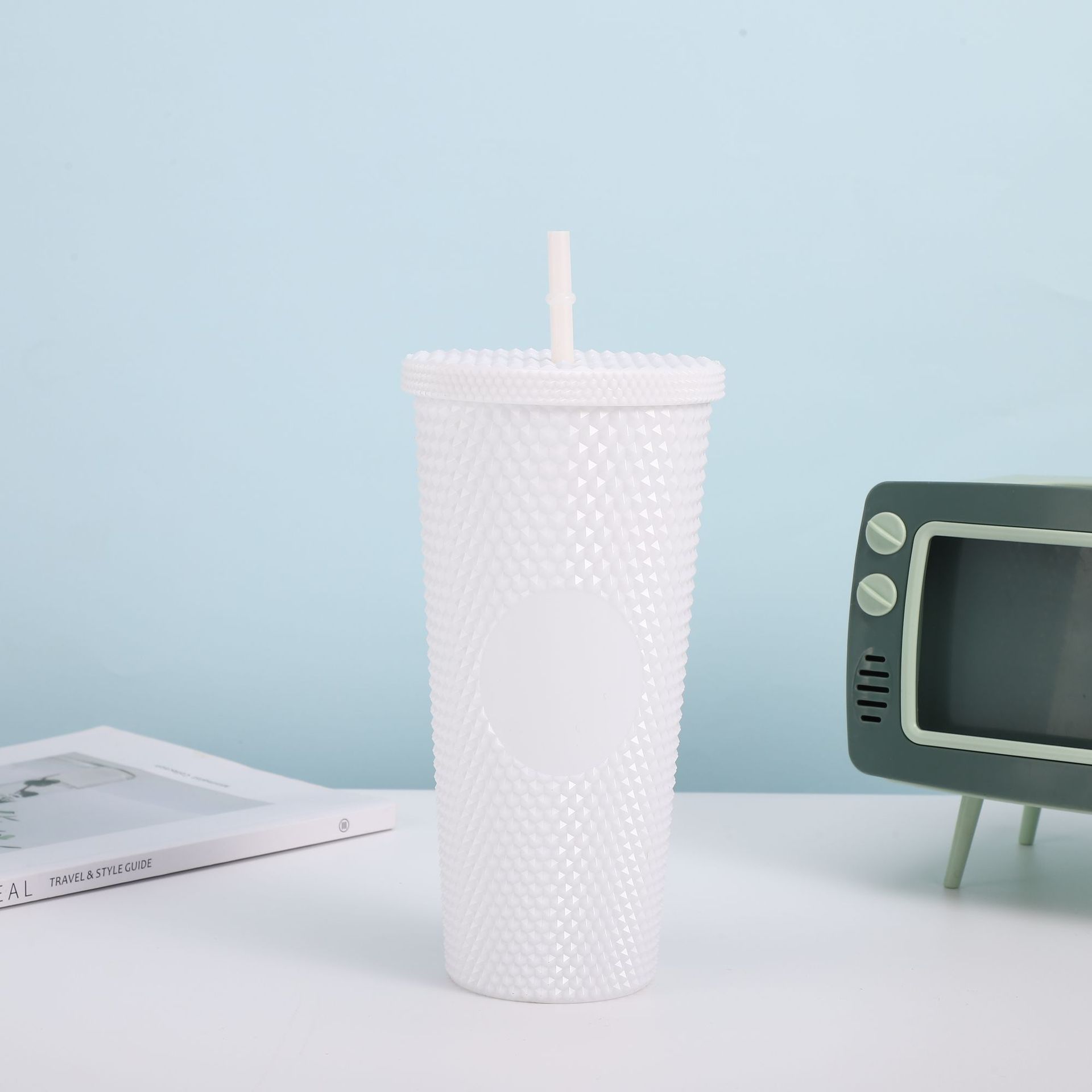 Cross-border Star Dad Double-layer Durian Cup, large-capacity plastic Straw Cup, Creative Star Bar High Appearance Level, Prickly water cup pic 23