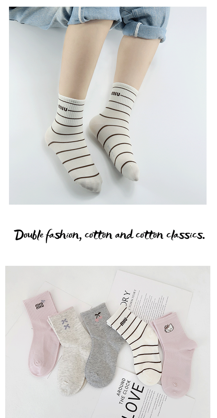 懿双双儿童袜子冬季新款韩版字母中筒袜精梳棉卡通蝴蝶结少女棉袜详情3
