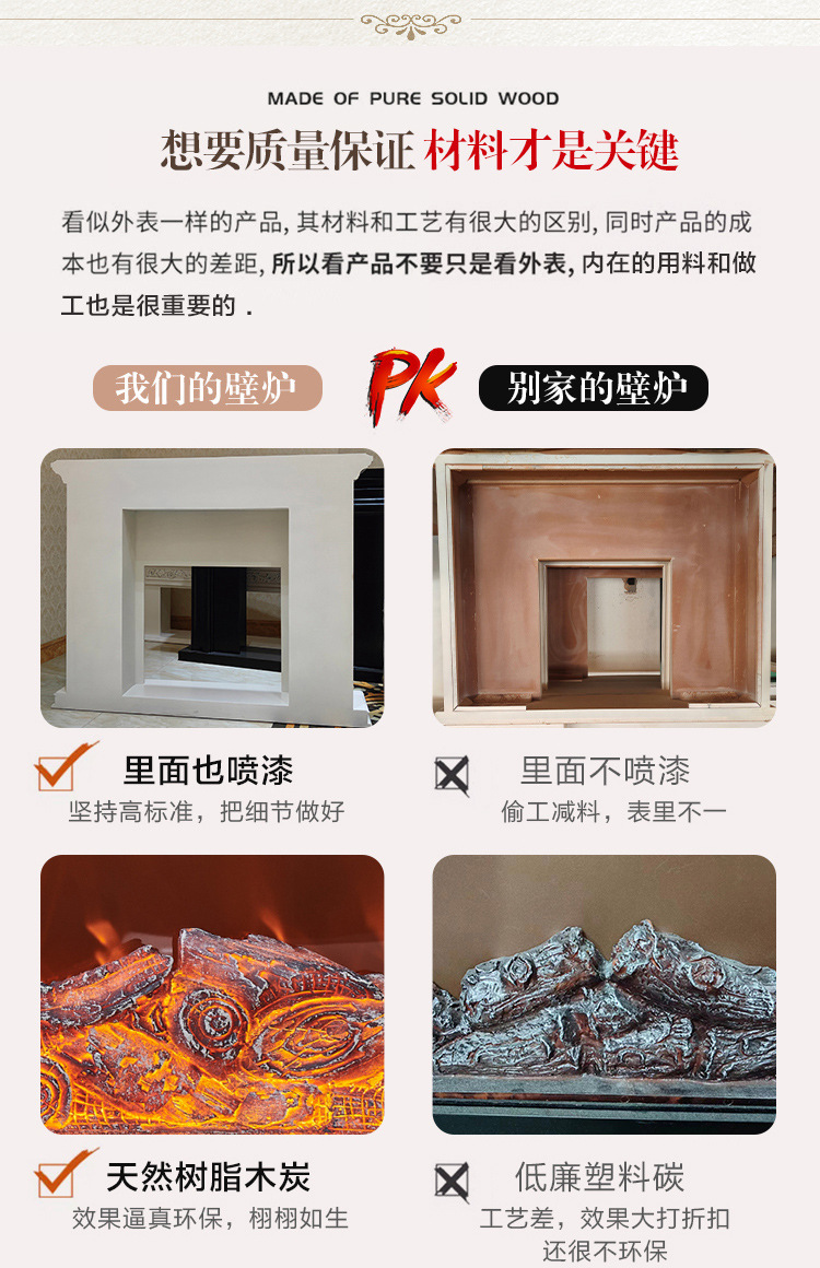 1.8/2.4米法式实木壁炉电视柜 家用别墅客厅仿真火焰取暖壁炉装饰详情3