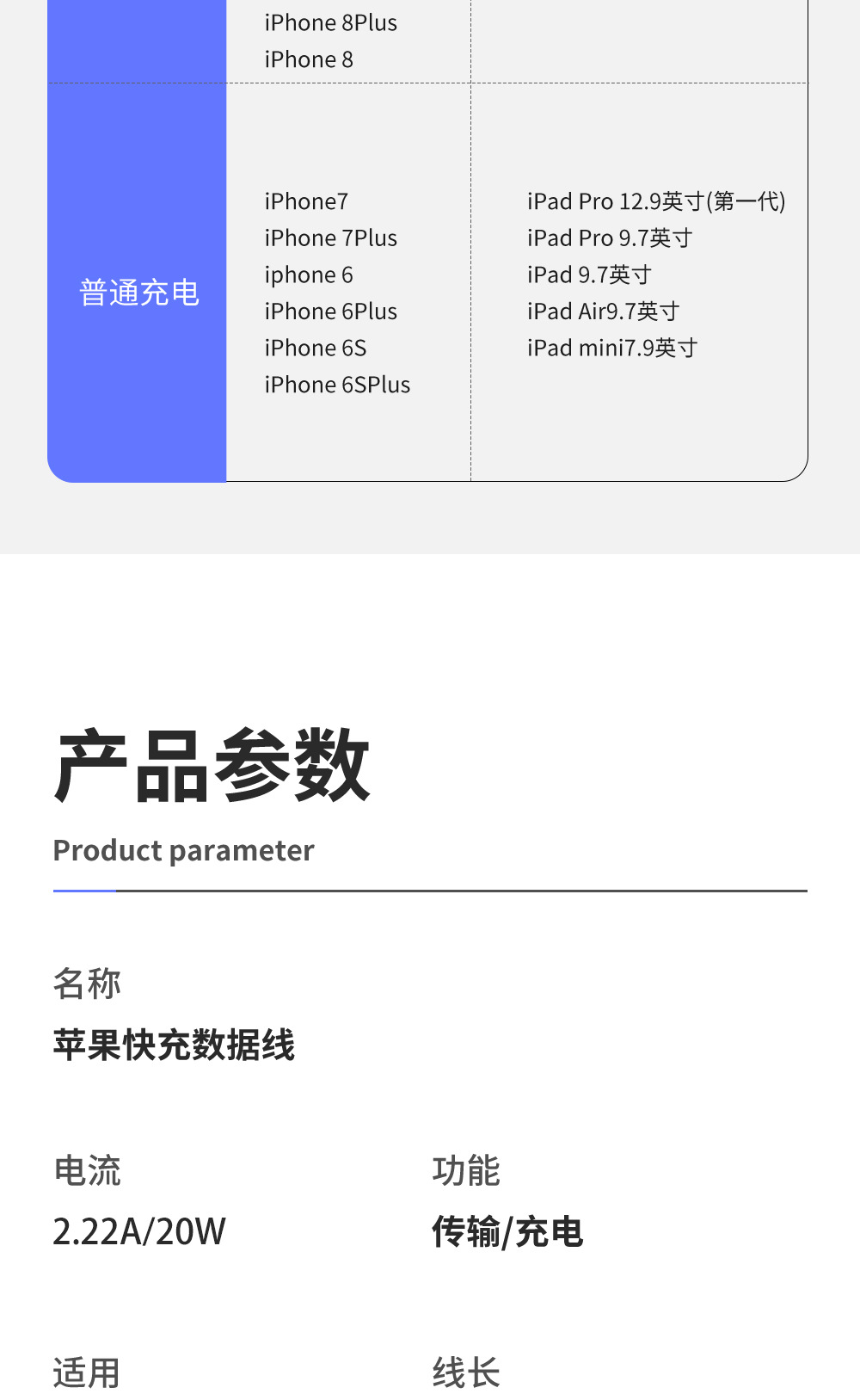 通用数据线适用苹果15iphone14 8p7xs6PD20W快充线1米USB充电线详情13