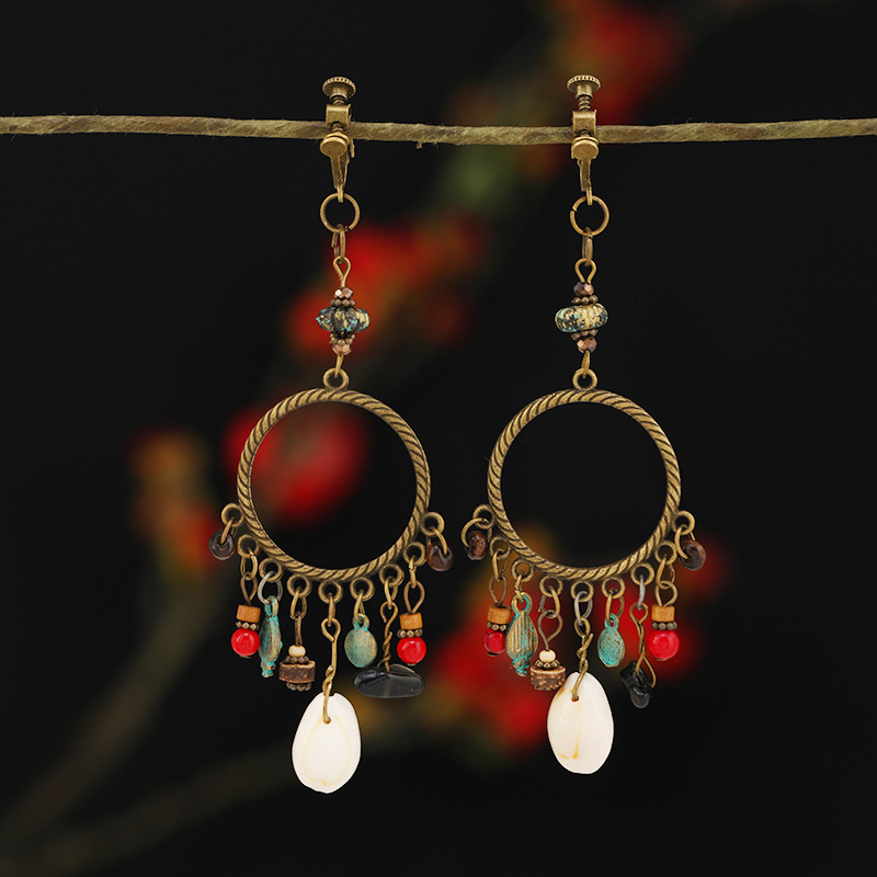 螺旋无痛耳夹女民族风复古长款流苏耳坠波西米亚耳环无耳洞耳饰品详情23