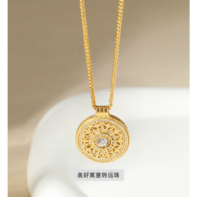 925纯银项链罗盘八宝吊坠女轻奢高级感小众时尚锆石ins毛衣链饰品详情10