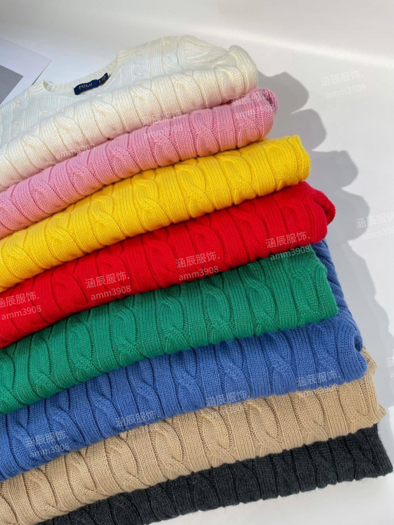 High-quality 100% wool RL classic style small horse logo embroidered twist knitted slim wool sweater for women pic 5