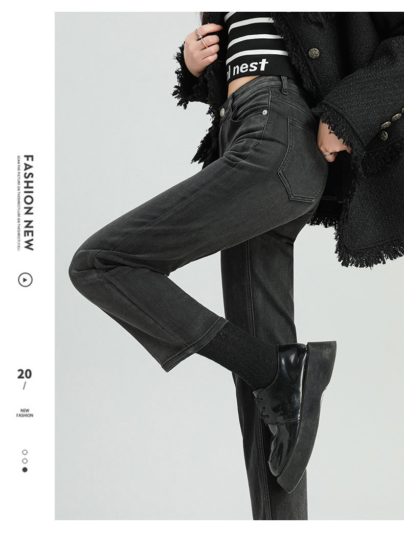 爆款超柔高腰小直筒牛仔裤女2024春季弹力黑色修身窄版烟管法棍裤详情30