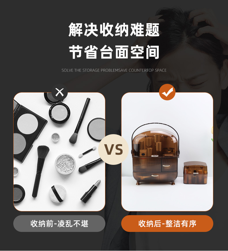 网红轻奢化妆品护肤品收纳盒卧室收纳柜现代简约口红化妆品置物架详情4