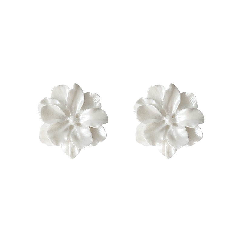 White pearl flower 925 silver needle camellia stud earrings, elegant and ethereal forest-style earrings, photo accessories pic 10