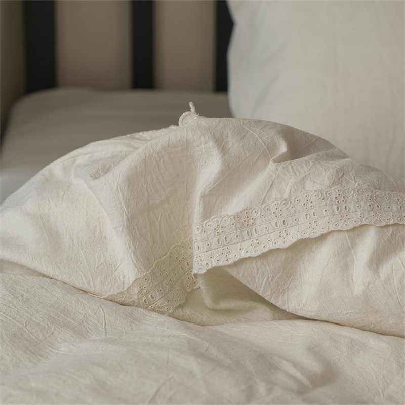 Fontainebleau - Light French Retro A-class Linen All-Cotton Four-piece Set for Homestay Heavy Industry Lace Cotton and Linen Bedding pic 7