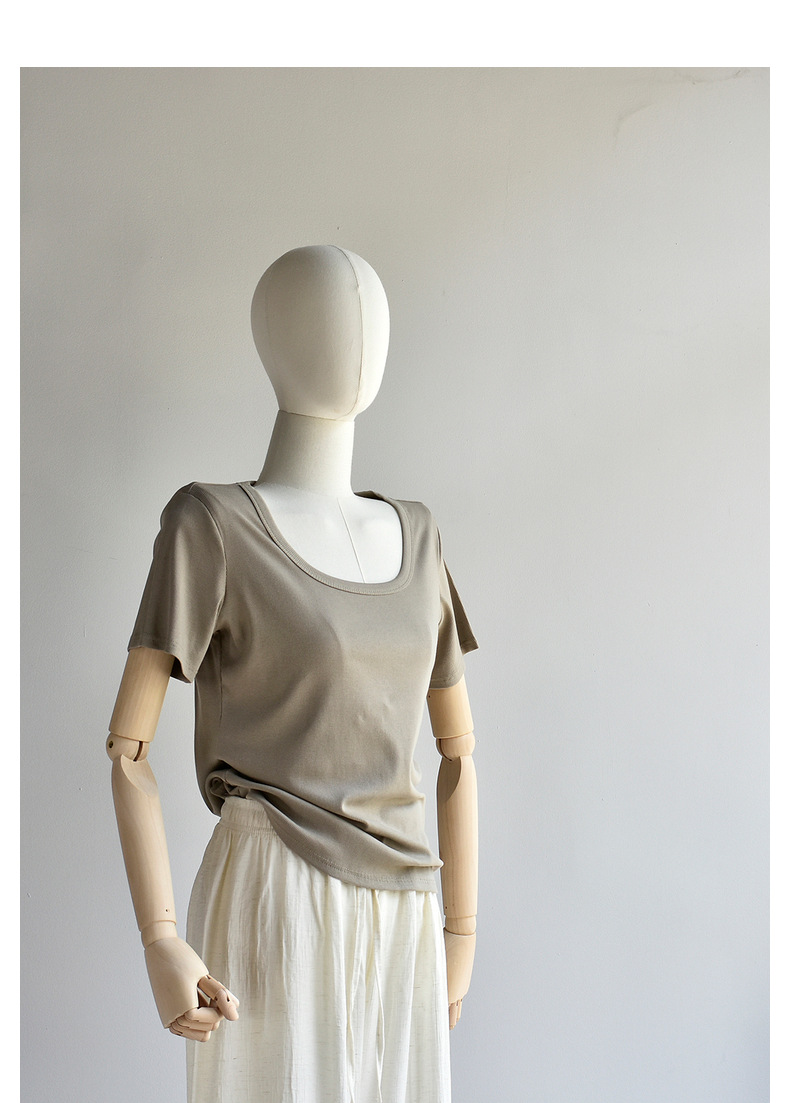 【u 领棉T恤】夏新款女装棉优可丝混纺精品质感大码U 领显瘦T恤女详情34