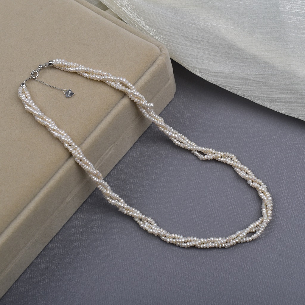 三层双层扭扭链2-3mm小扁珠925珍珠项链天然淡水珍珠项链颈链简约详情11