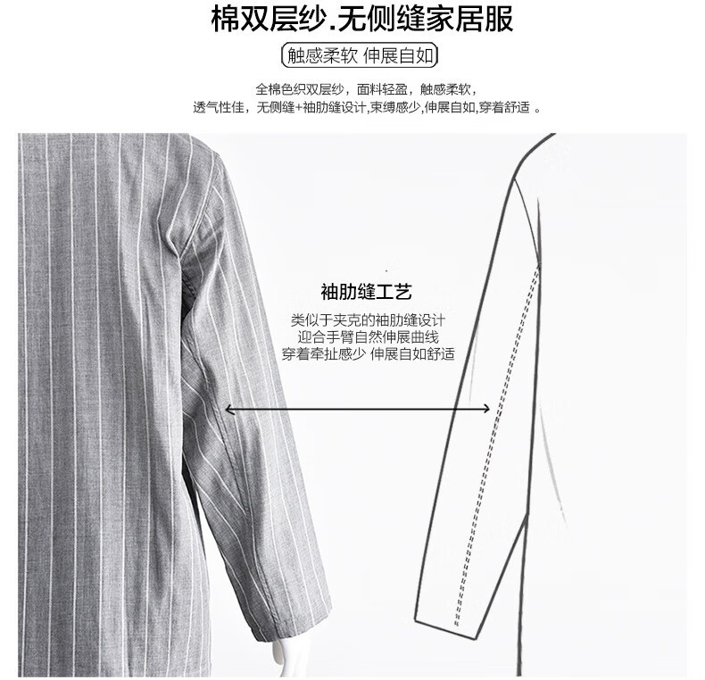 Muji pure cotton double-layer yarn pajamas and pajama pants set for men and women, high-end cotton yarn long-sleeved home wear for spring and summer pic 3