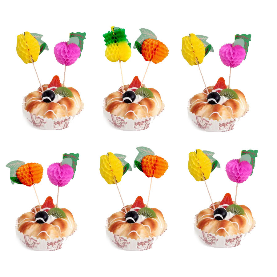 现货批发夏威夷水果签蜂窝3D立体工艺伞签西瓜签鸡尾酒装饰椰树详情4