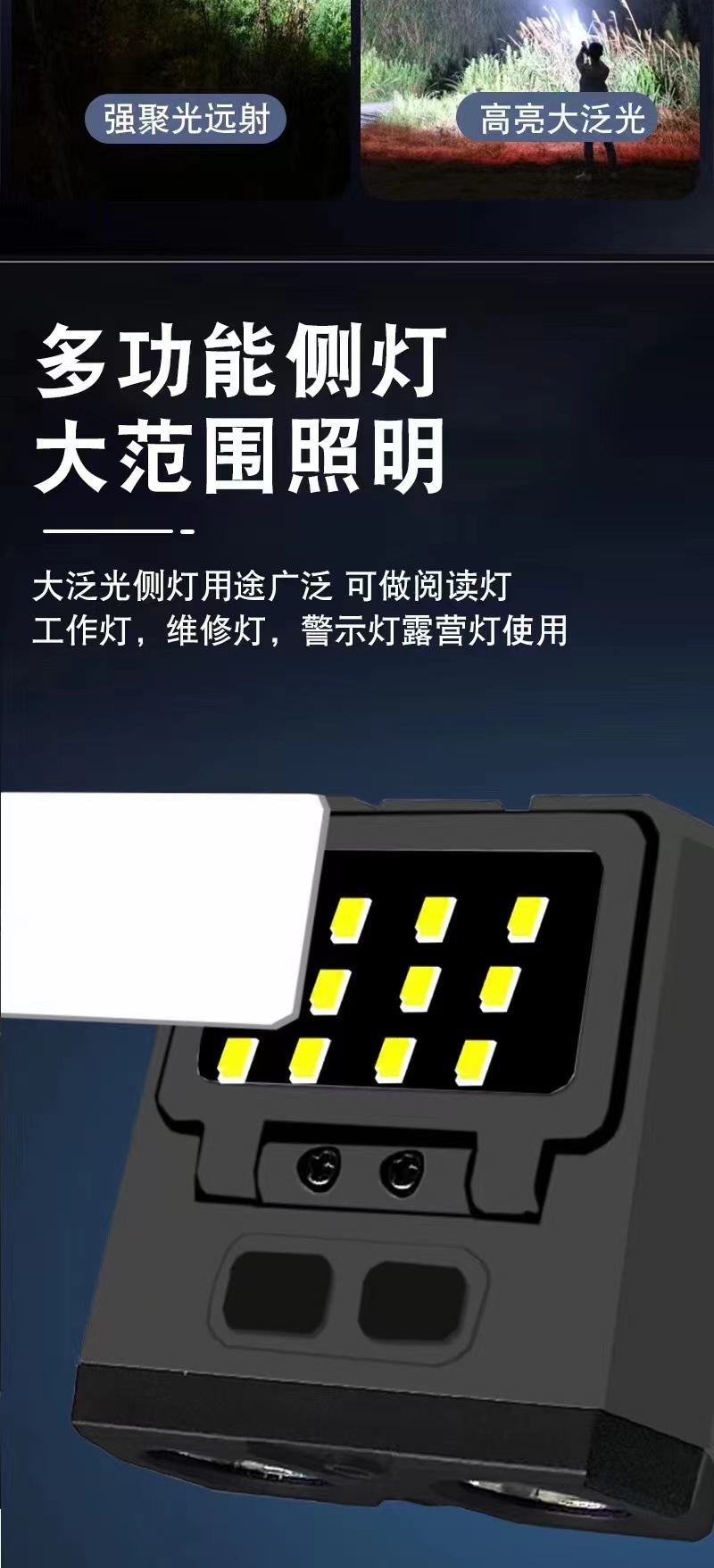 跨境新款感应LED强光多功能户外防水夹帽头带户外照明夜钓帽夹灯详情9