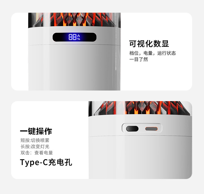 跨境新款火山加湿器 usb迷你车载家用多功能静音小型火焰加湿器详情15