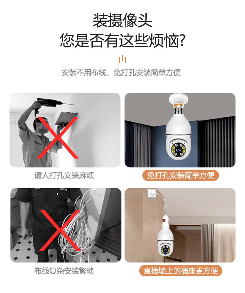 a6灯泡摄像头高清夜视安防监控360度全景室内无线WiFi 旋转摄像机详情3