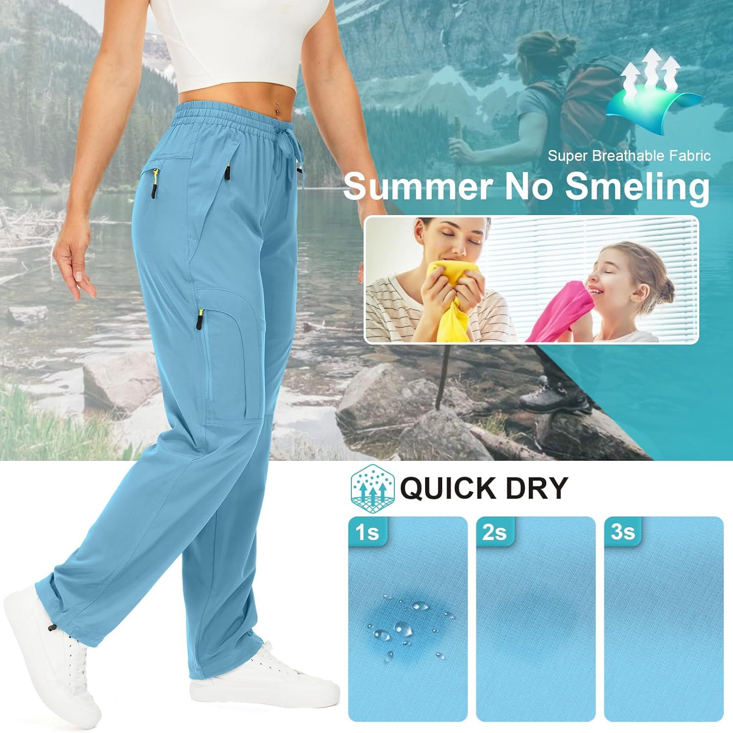 跨境亚马逊新款女士休闲运动舒适长裤拼接束脚松紧工装长裤详情14