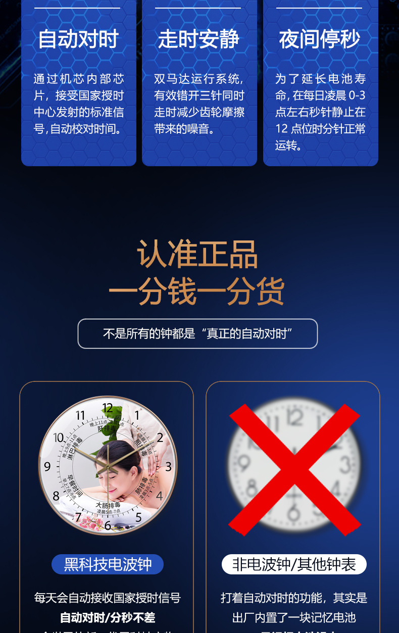 美容院时钟电波挂钟静音现代挂墙装饰钟表纤瘦美轻奢个性免打孔详情5