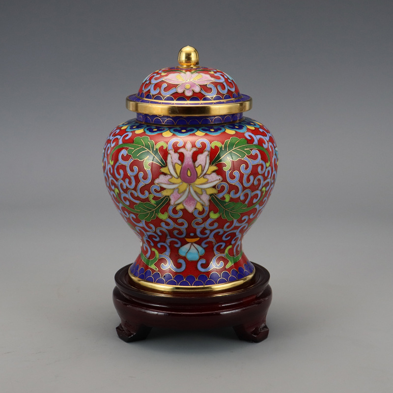 Beijing Cloisonne craft gift piece: Traditional copper body cloisonne enamel polished 5-inch lotus patterned General jar pic 7