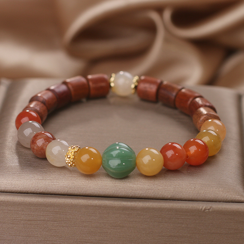 天然梨花木手串女款新中式轻奢复古金丝单圈手串木质文玩简约手饰详情2