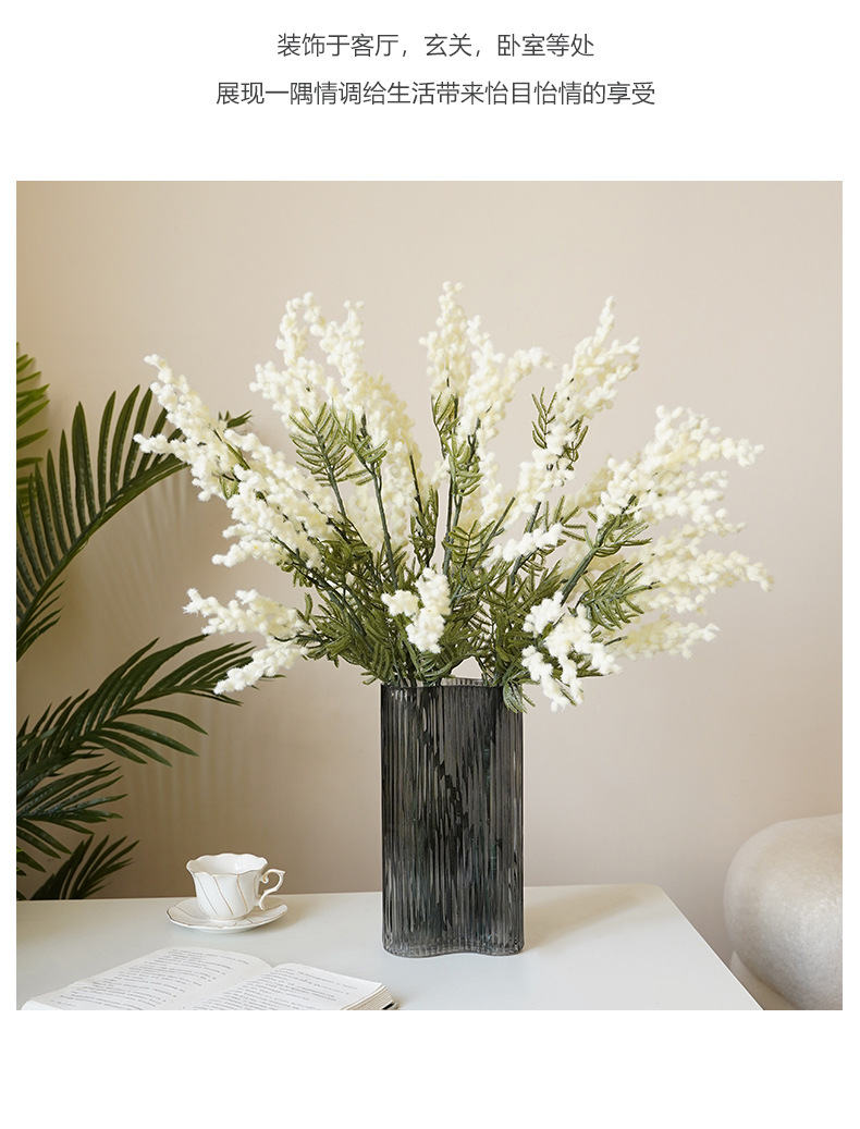 高档仿真花金合欢塑料花毛绒三叉王樱花田园风格装饰假花批发美容护肤彩妆眼影详情21