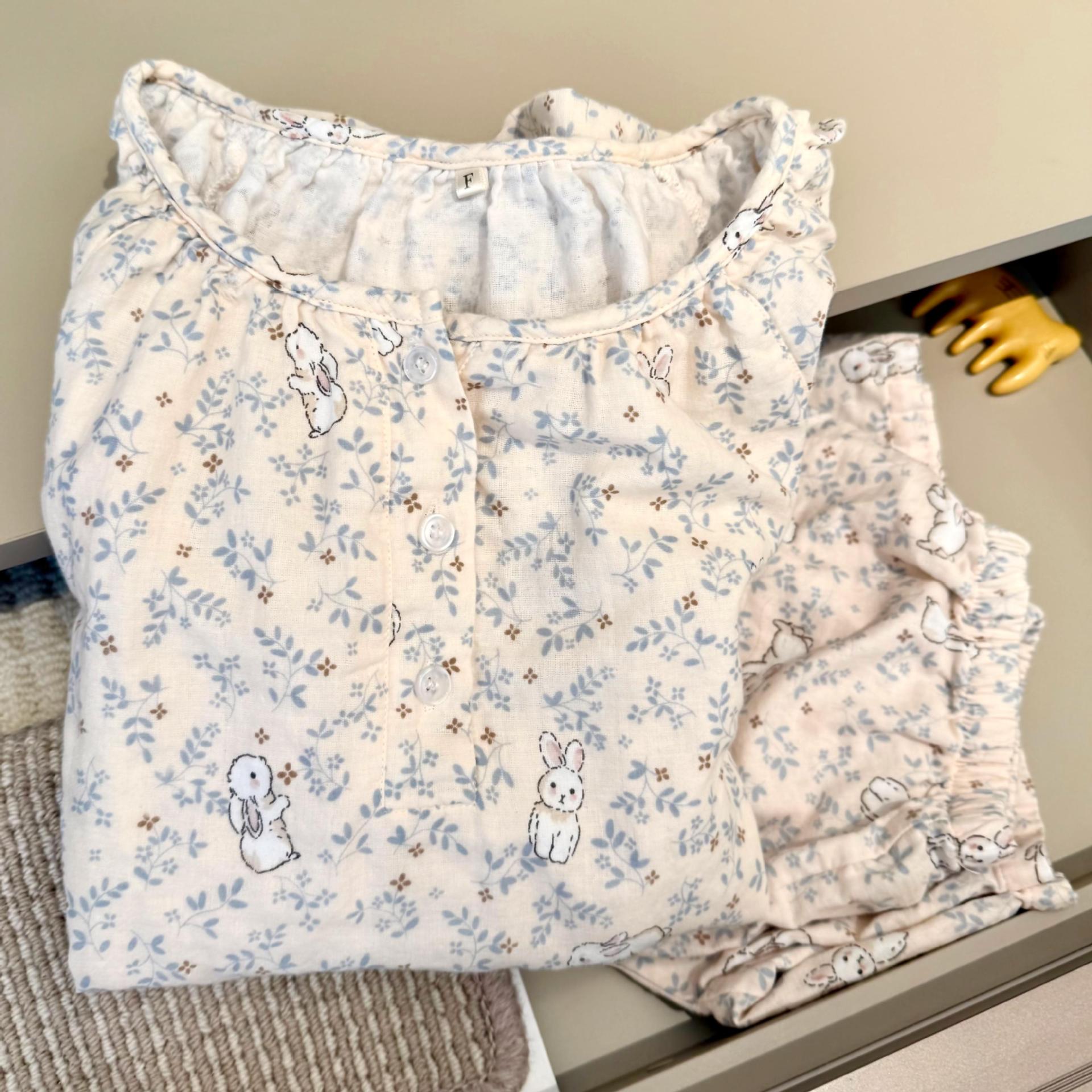 Class A all-cotton double-layer yarn round-neck pajamas, short sleeves, long sleeves, shorts, long pants, postpartum home wear set, cartoon breathable pic 33