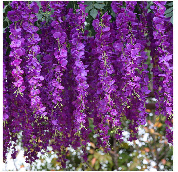 仿真垂吊紫藤花网红婚庆长廊吊顶装饰加密豆花花串假花藤条树枝详情50