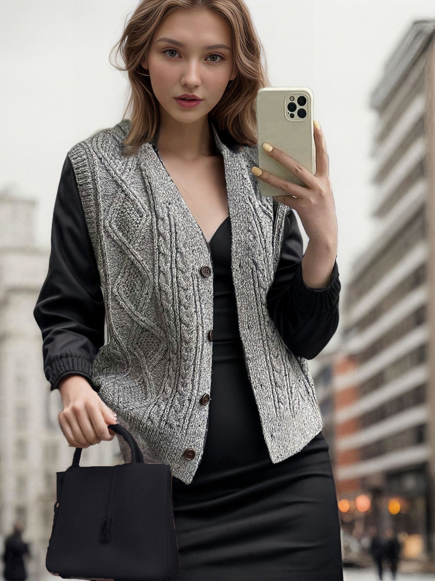 The new loose sleeveless layering sweater cardigan trend for women in the retro multicolor tweed vest of autumn and winter pic 13