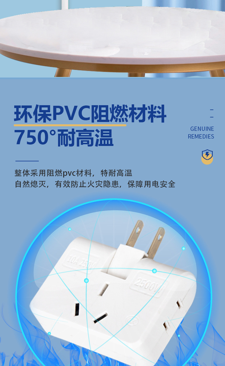 跨境专供180度转换插头多功能转换器超薄一转三插座可旋转插头详情6