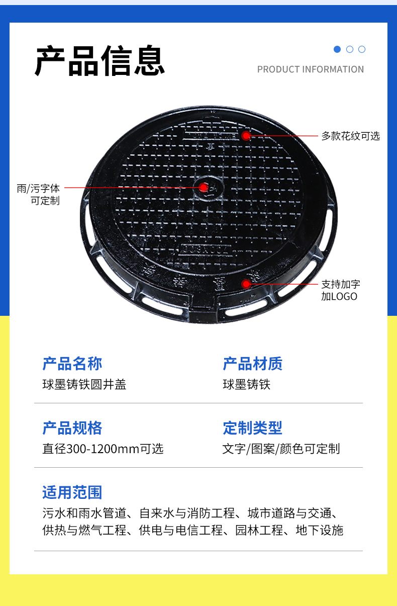 Ductile iron water channel cover plate 500*500 500*400 cast iron manhole cover QT500-7 sewage pressure manhole cover pic 3