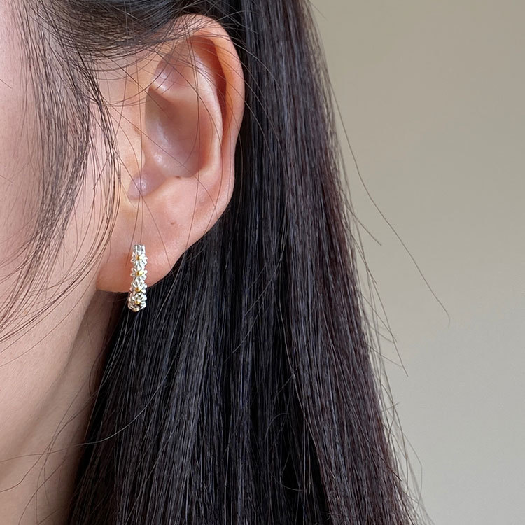 Daisy earring s925, all-silver, gold and silver color block three-dimensional geometric earrings, Instagram Little Red Book blogger style 9467A pic 4