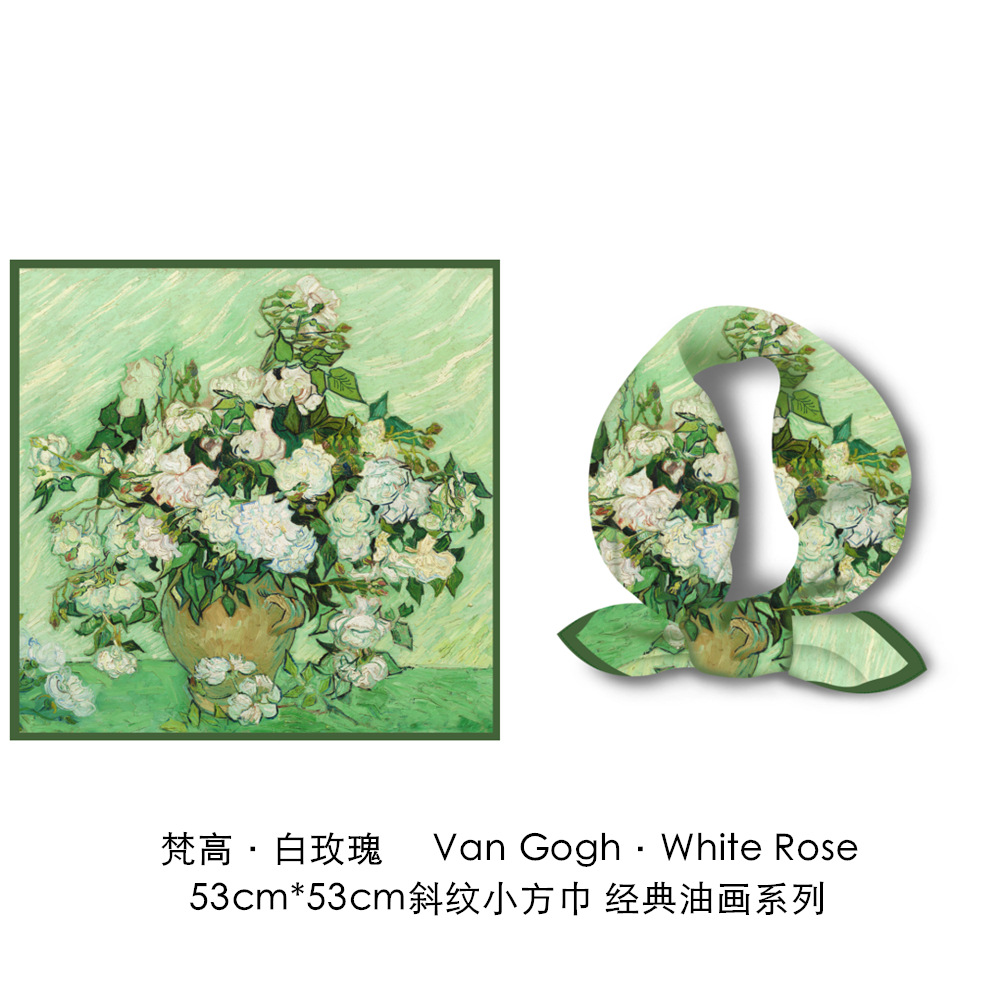 梵高油画向日葵花卉斜纹绸丝巾春秋薄款时尚文艺丝绸仿真丝小方巾详情79