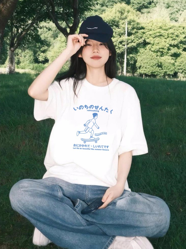 纯棉短袖t恤女美式新款宽松休闲上衣夏季上衣白t恤230克女装短袖详情36