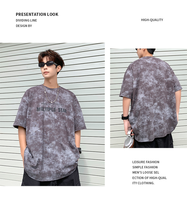 American short-sleeved T-shirt for men in summer 2025, a new trendy brand with tie-dye design, casual round neck and versatile five-quarter sleeves pic 18
