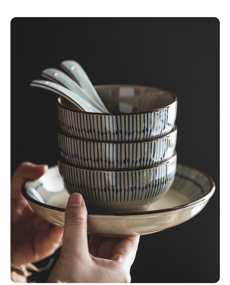 Bowl Home 2025 New High Appearance level retro Japanese tableware plate set, ceramic soup bowl, underglaze colored rice bowl pic 18