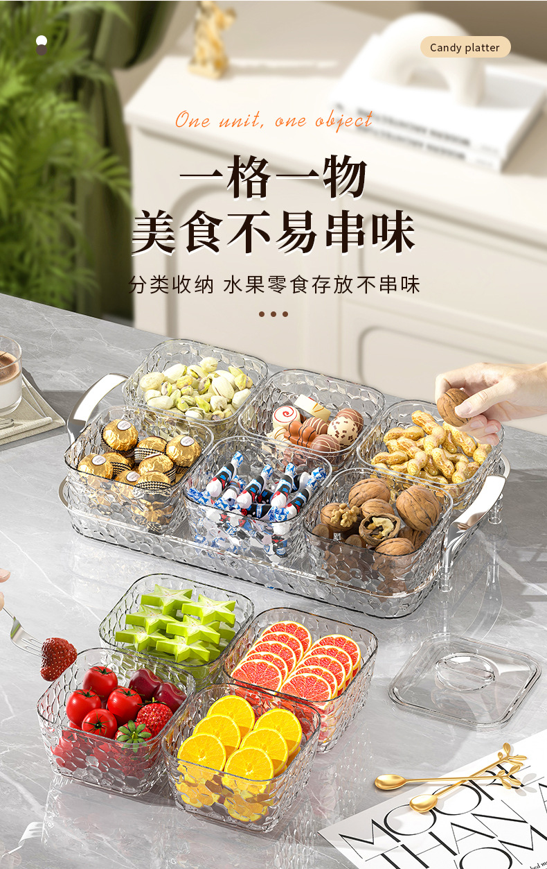 透明三层带盖糖果盒新年客厅干果水果盘花生坚果分类多层糖果盘详情7