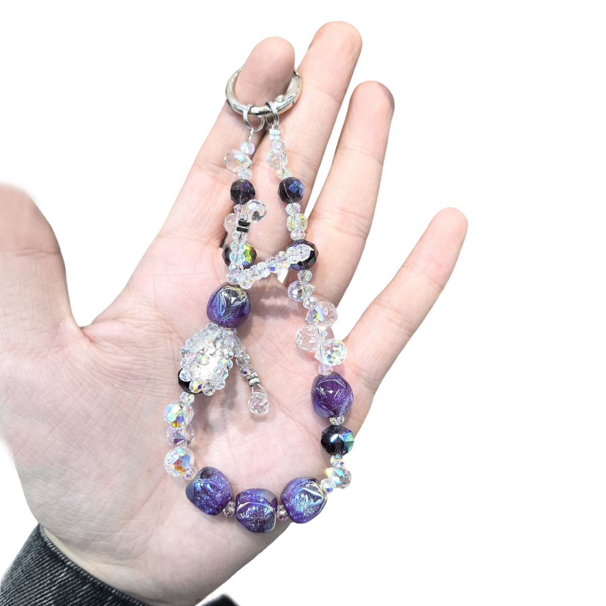 卡通糖果色蝴蝶结串珠钥匙扣多色渐变挂饰小众精致少女心包包挂件详情2