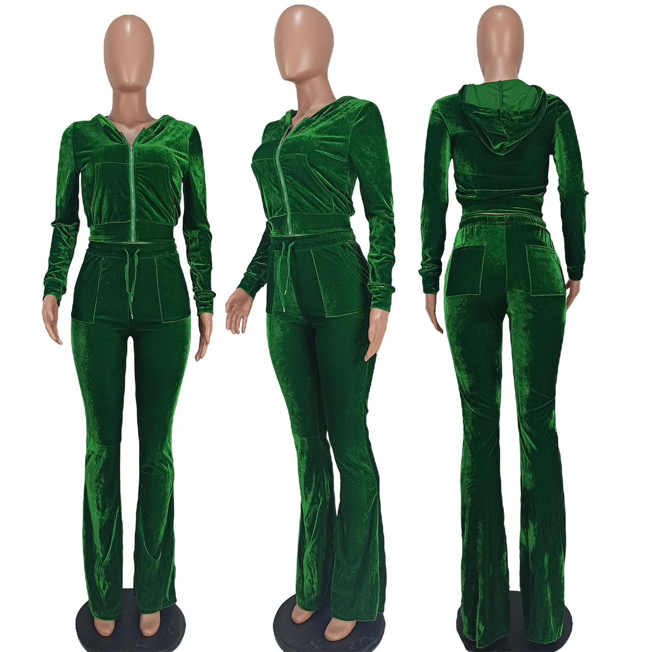 Solid color gold velvet wide-leg pants two-piece set pic 249