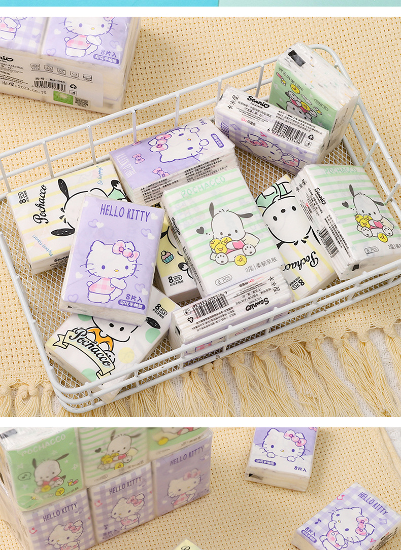 Sanrio officially authorized nine-pack printed handkerchief paper, portable tissues, cute student small pack napkins and facial tissues pic 15