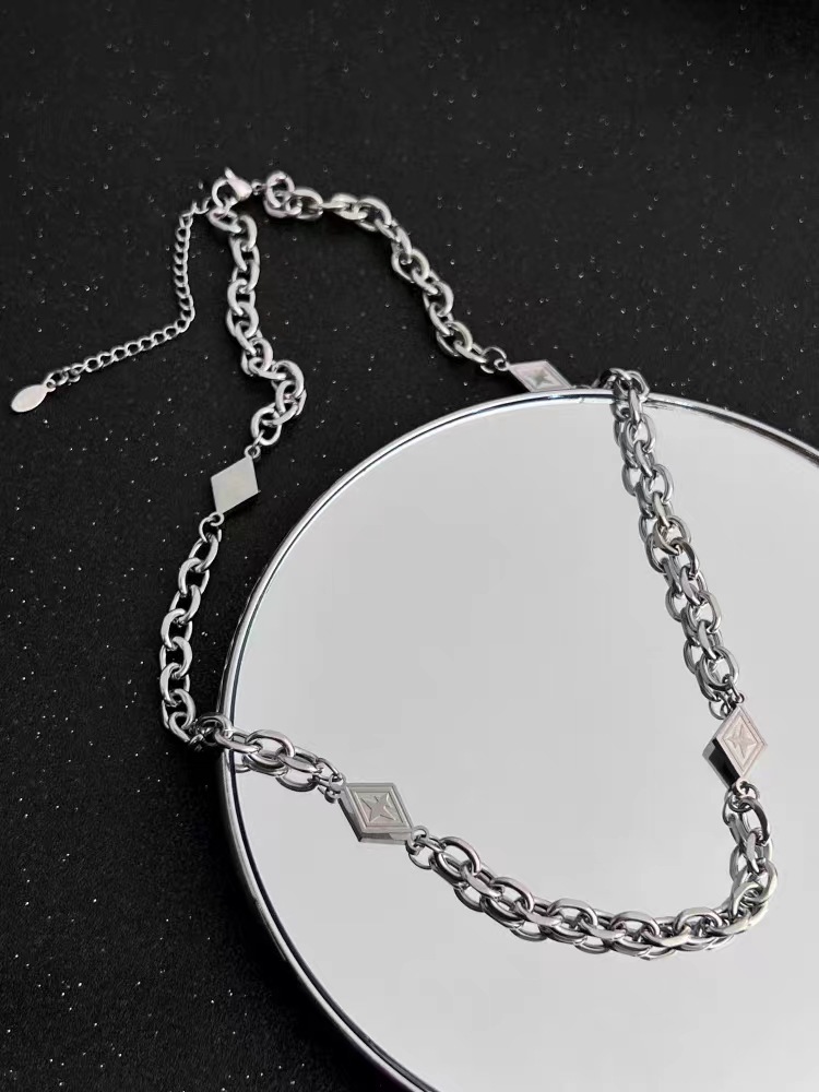 钛钢星芒菱形项链男女百搭潮牌不掉色冷淡风潮嘻哈链子配饰毛衣链详情6