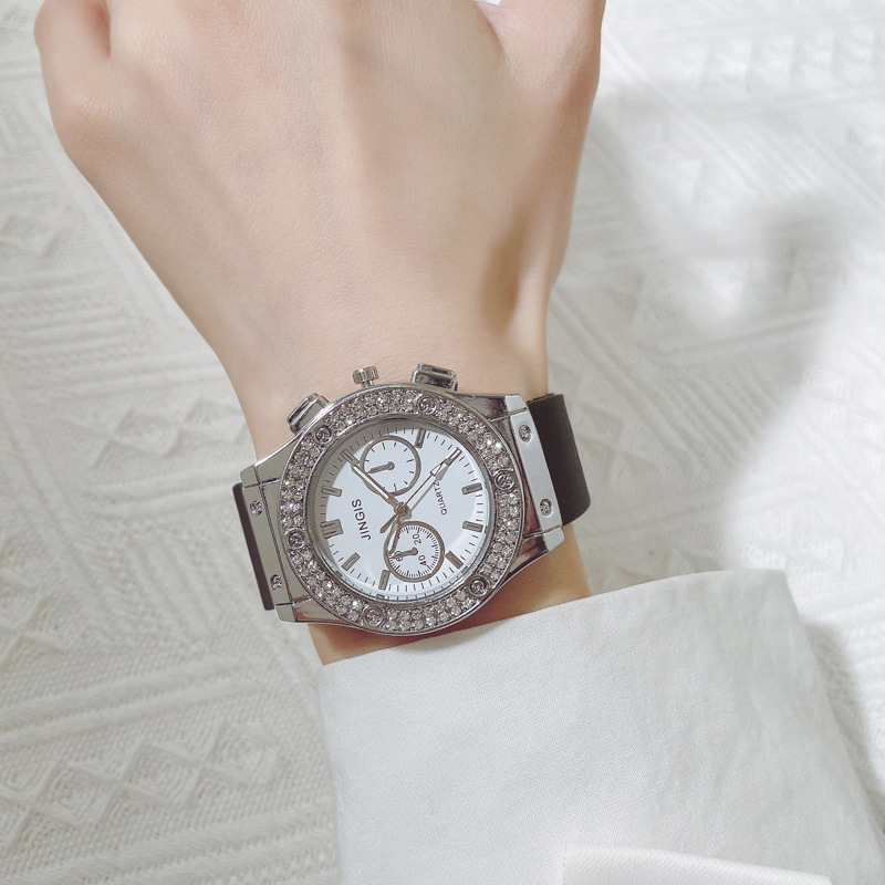 Fashionable and elegant unisex fashion watch, versatile business diamond-encrusted wristwatch, silicone strap, neutral and comfortable watch pic 15