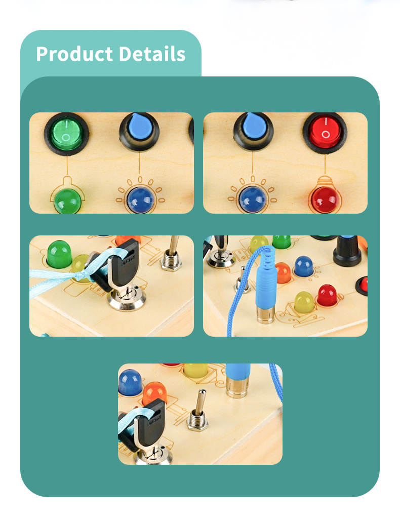 跨境爆款新品儿童早教木制led灯插座开关忙碌板玩具动手木质玩具详情4