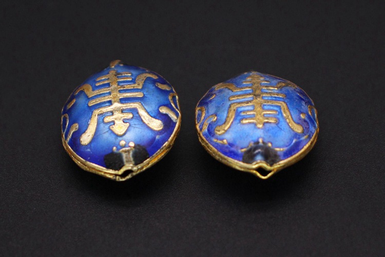 Traditional high-temperature enamel mechanism silver-blue ancient-style jewelry accessory, back cloud partition bead cloisonne 27*21 walnut longevity character pic 12