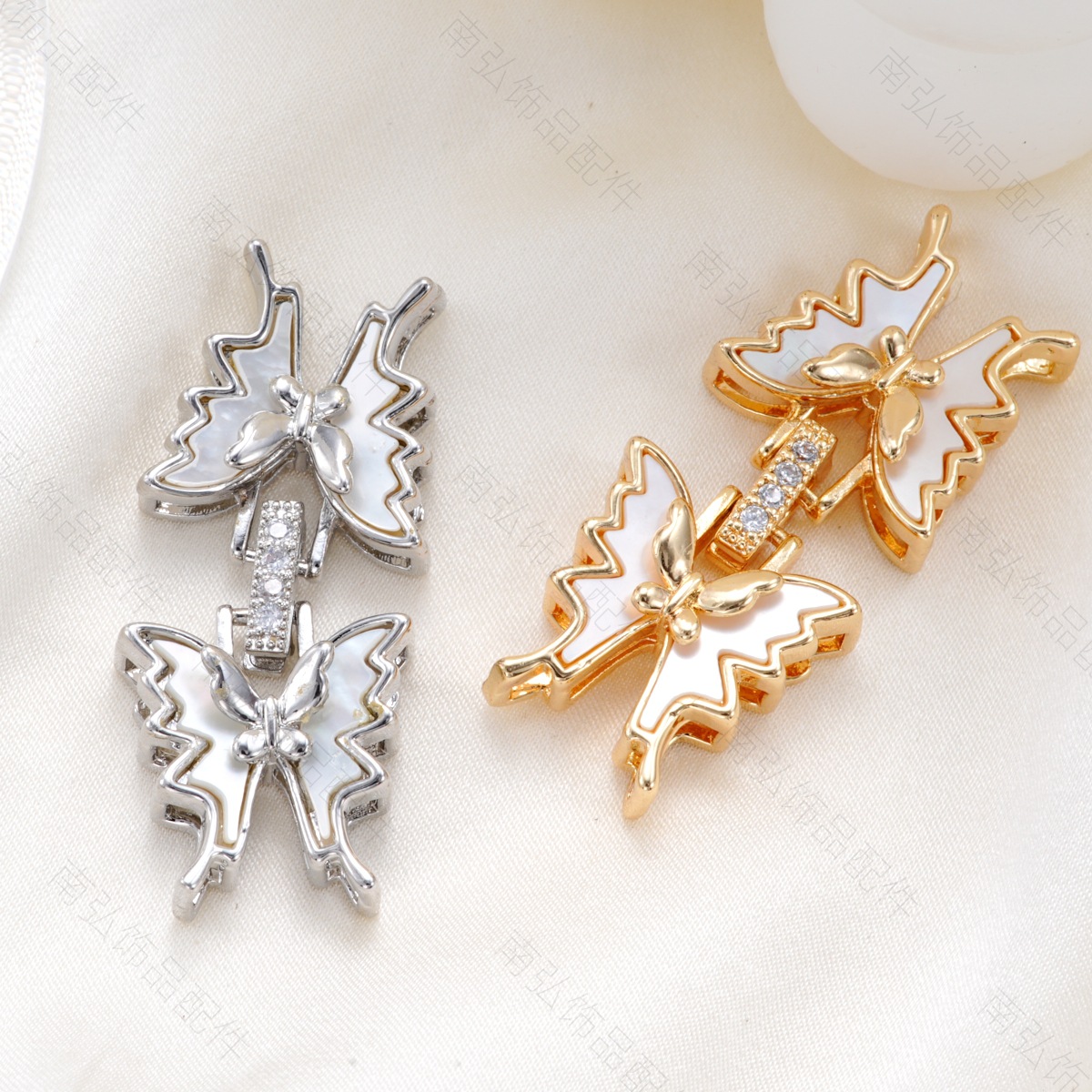 铜镀18k高保色镶白贝蝴蝶对扣珍珠项链扣头高级DIY饰品珠宝配件详情8