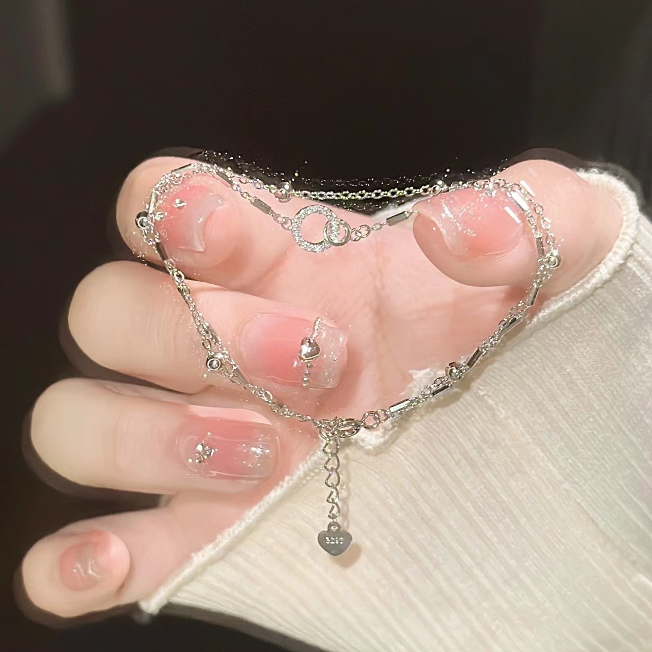 Silver geometric bracelet for women, versatile and high-end, a new 2024 fashion and niche design, double-layered wearable jewelry pic 6