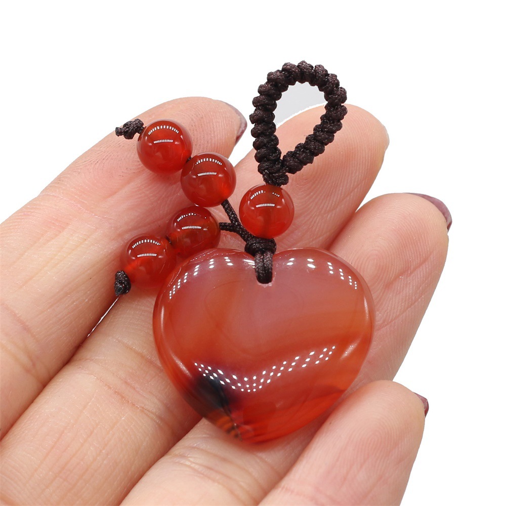 Natural stone heart-shaped semi-precious stone keychain DIY accessory heart-shaped keychain fashion dress accessory chain pic 9