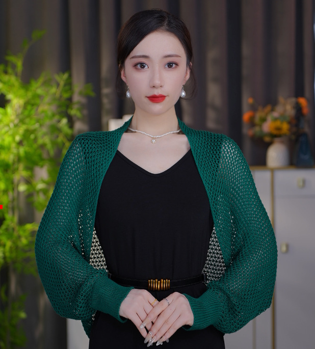 【四季】【冰丝长袖披肩】新款混纺夏秋季网格针织披肩百搭时尚女详情5