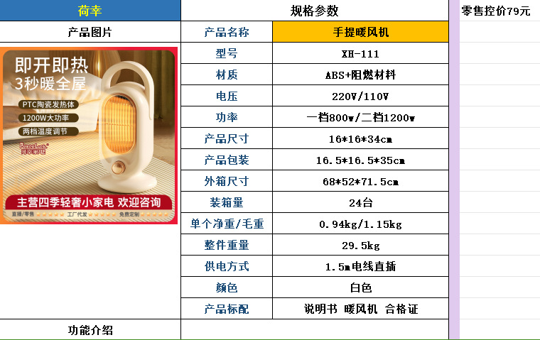 欧规美规陶瓷PTC发热暖风机小型静音桌面取暖器110V跨境电暖器详情1