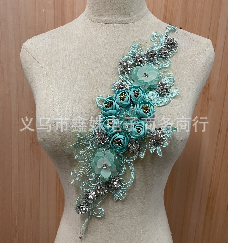 Wholesale handmade DIY water diamond pearl 40cm*10cm floral decals for clothing design pic 10