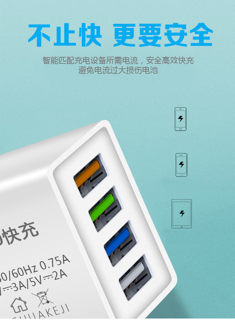 Fast charging multi-port mobile phone charger head, suitable for Android, Apple, Xiaomi, vivo, Huawei and oppo, with multiple functions pic 7